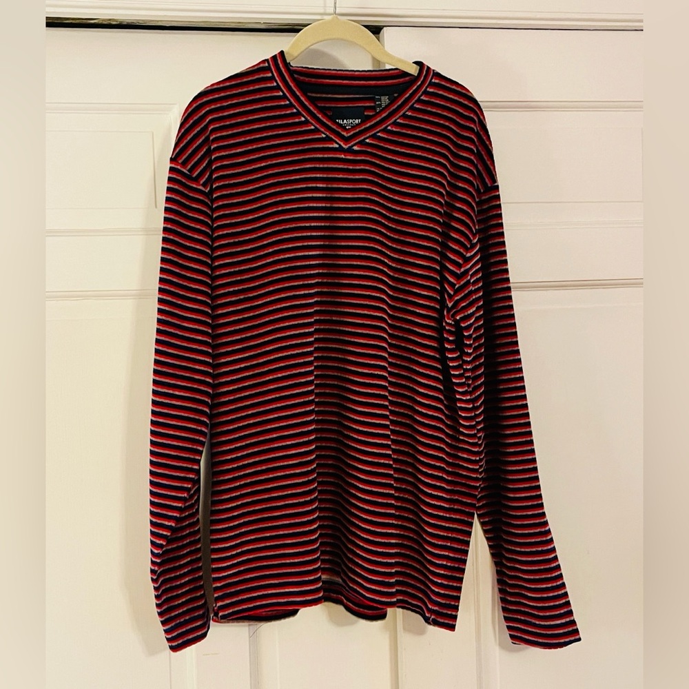 Fila Sport Striped V-Neck velour Shirt NWT